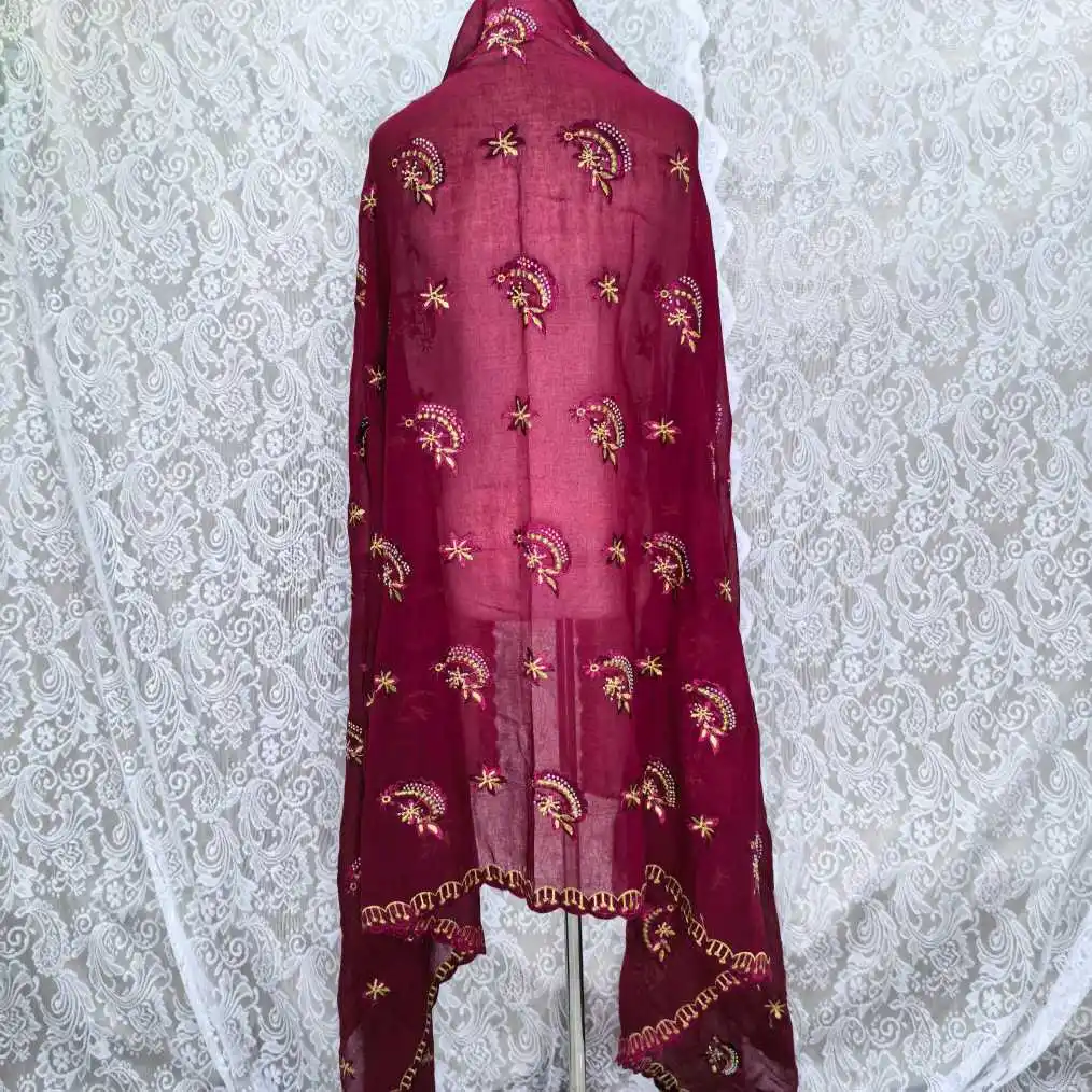 100% Cotton Embroidered Muslim Shawl, 2.2*1.1m Large Floral Design, Breathable Headscarf for African Market Bulk Order 6