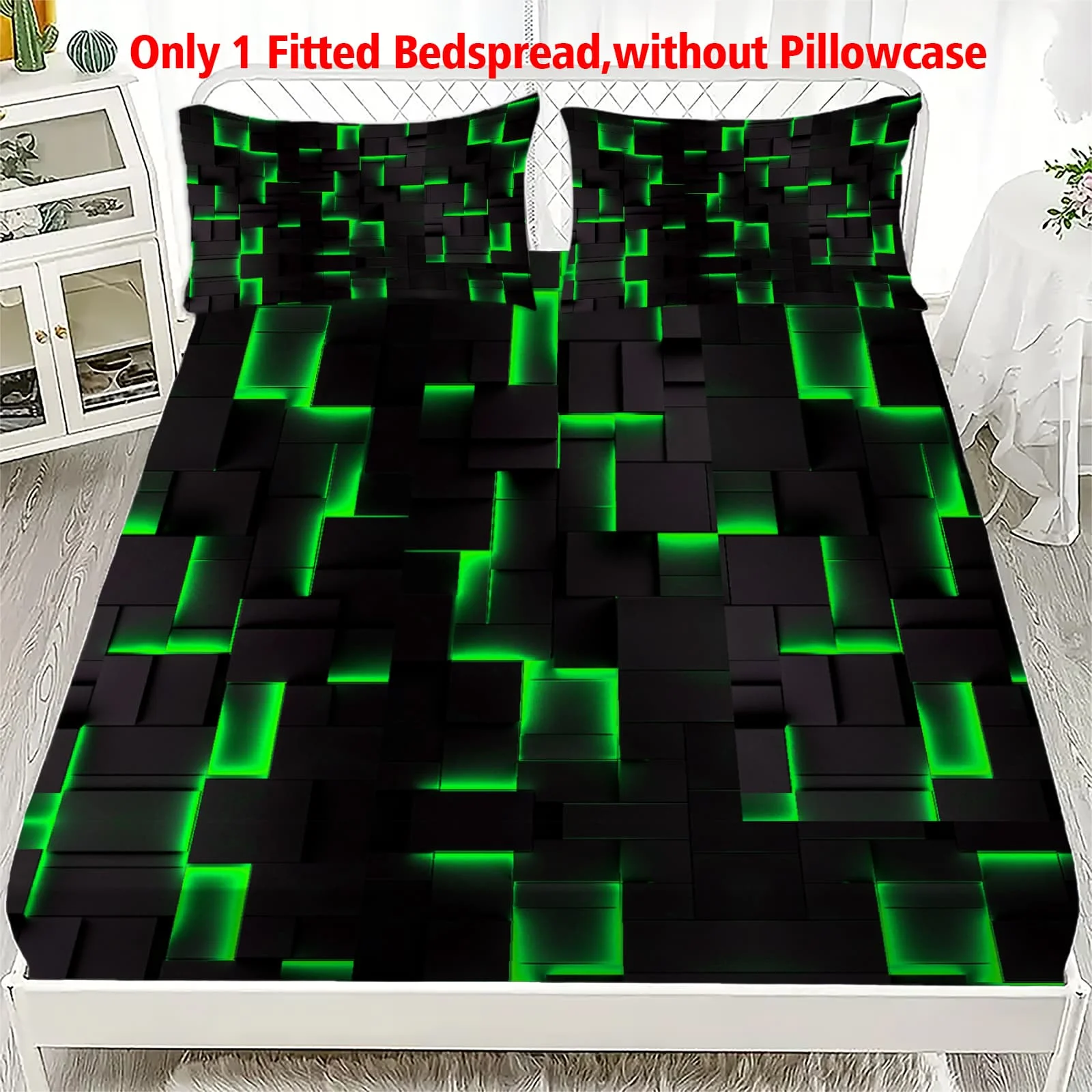 1 Piece 3D Red Black Pixel Grid Fitted Sheet Modern Tech Inspired Bedding Soft Breathable Microfiber Mattress Cover For Bedroom