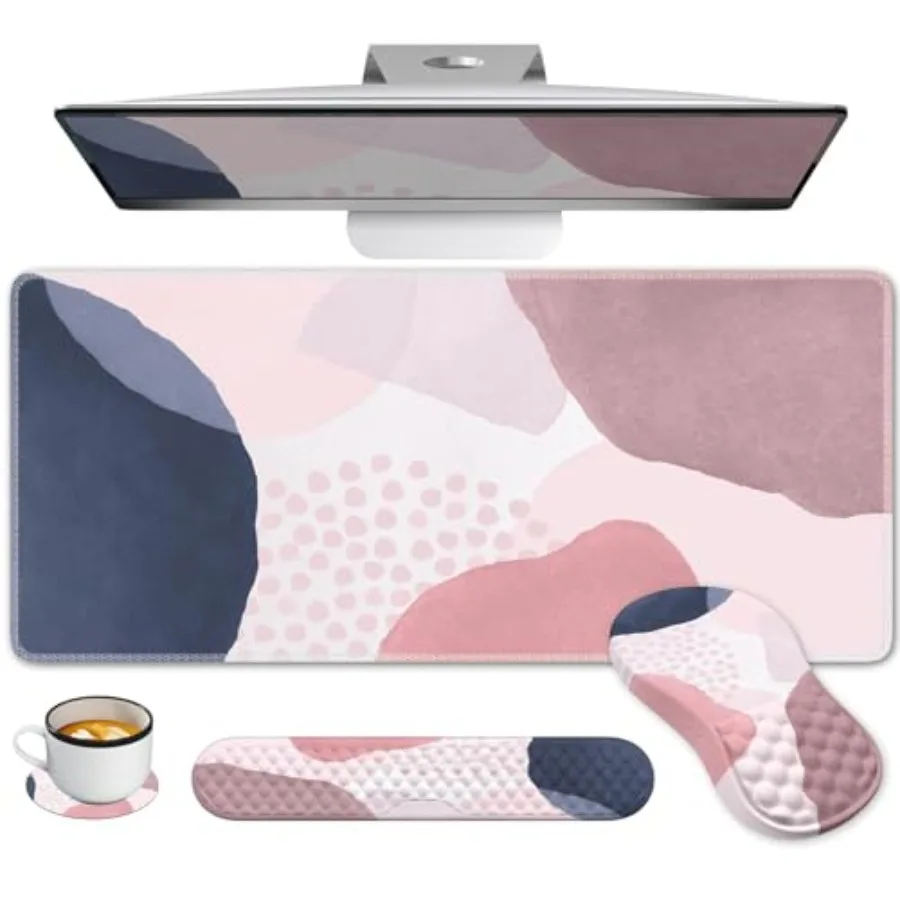 

Коврик для стола для клавиатуры и мыши, эргономичный коврик для мыши, розовый, в стиле бохо, темно-синий