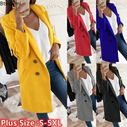 Novo plus size 4xl 5xl casaco de outono feminino misturas de lã casacos 2025 inverno manga longa casual oversize outwear jaquetas casaco