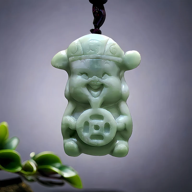 

Green Natural Real Jade God of Wealth Pendant Necklace Accessories Gemstones Gift Talismans Vintage Luxury Amulet