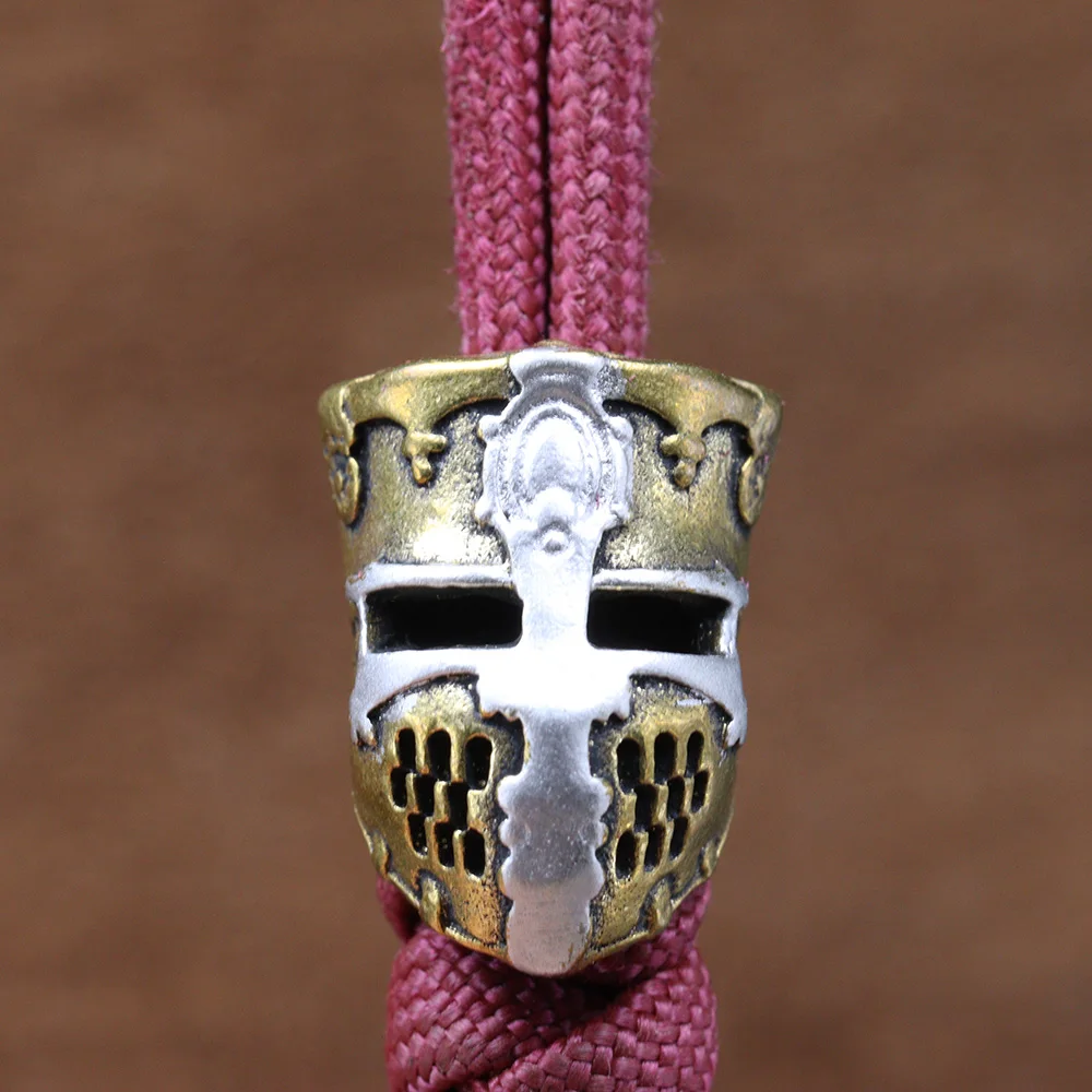 Brass Crusader Samurai Helmet Knife Beads Lanyard Pendants DIY Paracord Rope Beads Accessories Retro Guard Mask EDC Tool Charms - view 4
