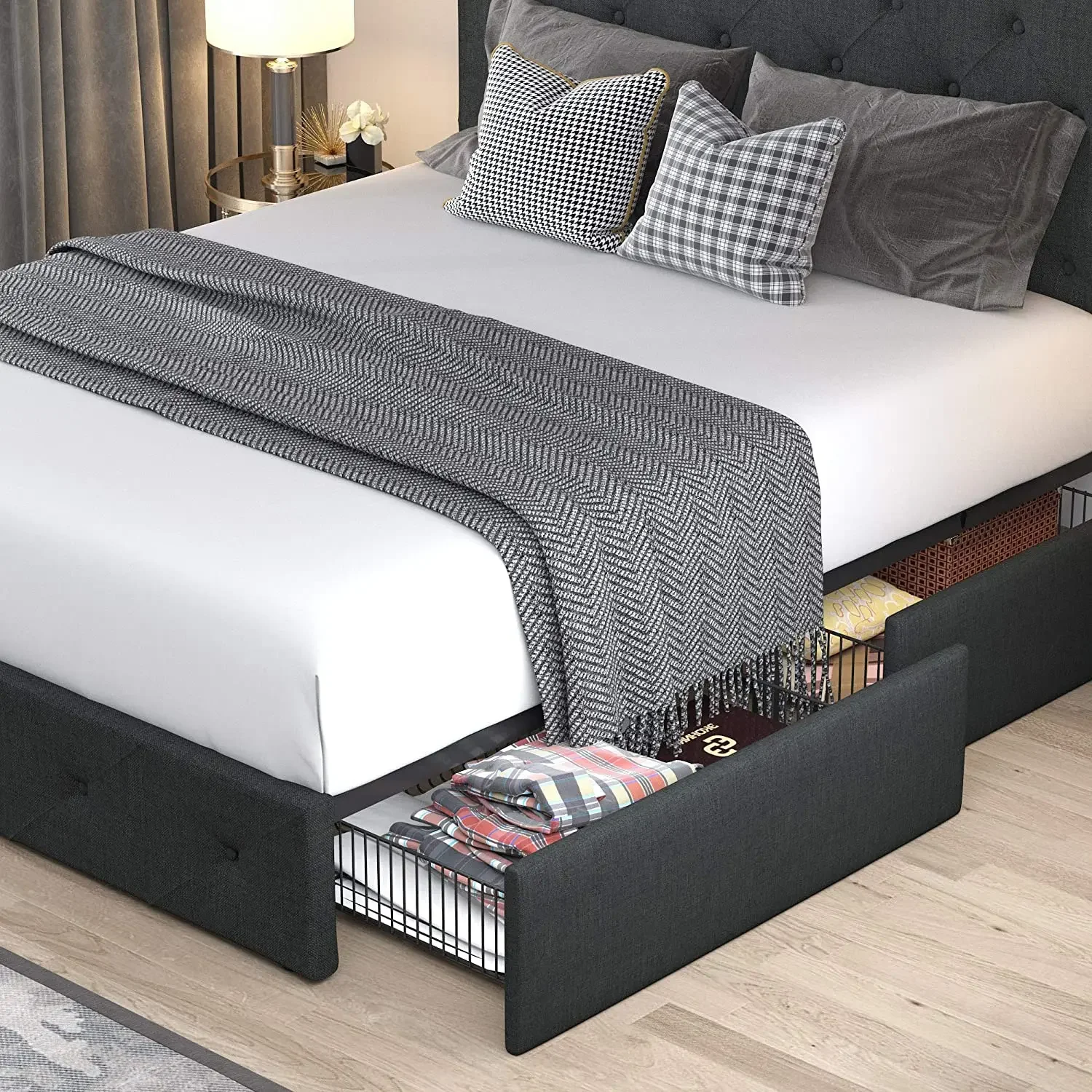 Modern Luxury style household Mult-Function Folded storage flippable bed base full twin queen king size