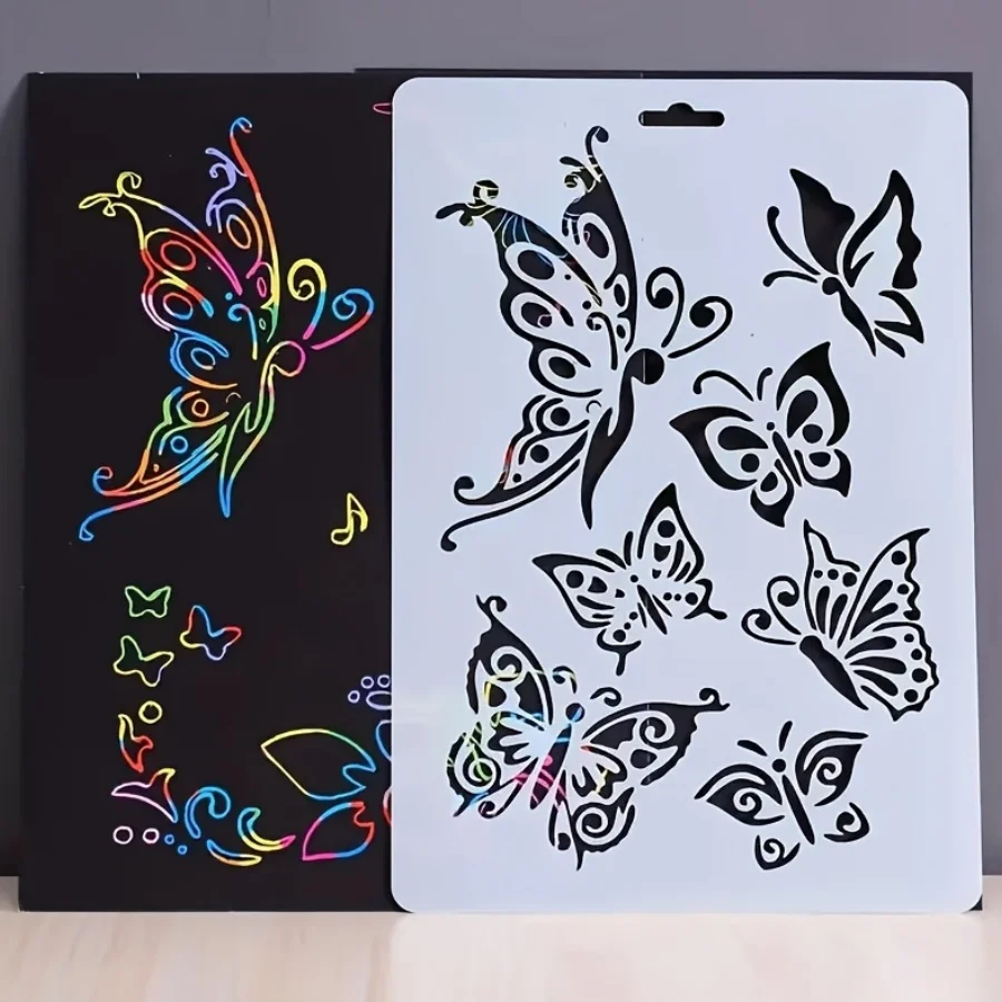PET 나비 그리기 스텐실 |   재사용 가능한 DIY 에어브러시 템플릿 |   다양한 나비 디자인 |   공예 그림 도구
