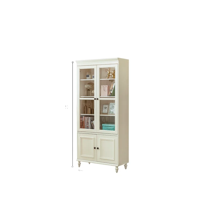 

American all-solid wood bookcase, bookshelf shelf, white modern simple storage display cabinet, study home