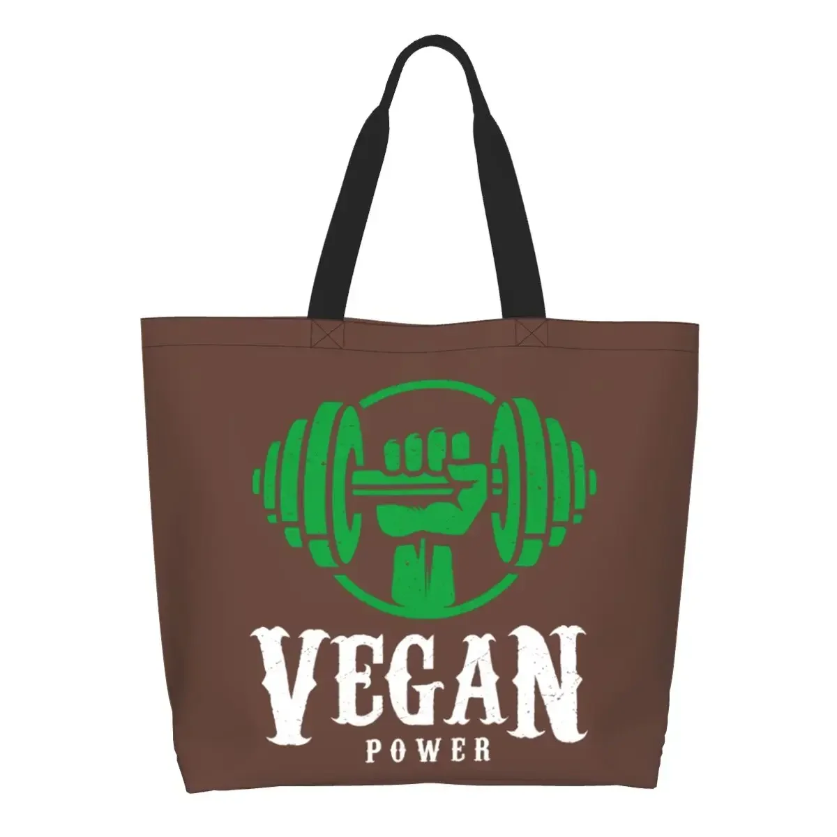 

Kawaii Printing Vegan Power Tote Shopping Bags Washable Canvas Shopper Shoulder Powered By Plants Handbag