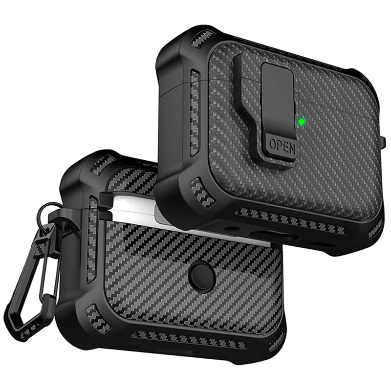 Koolstofvezel Auto Eject Switch Lock Oortelefoon Case Voor Airpods Pro 2 Full-Body Anti-Drop Draadloze Hoofdtelefoonhoes Voor Airpods 2 3