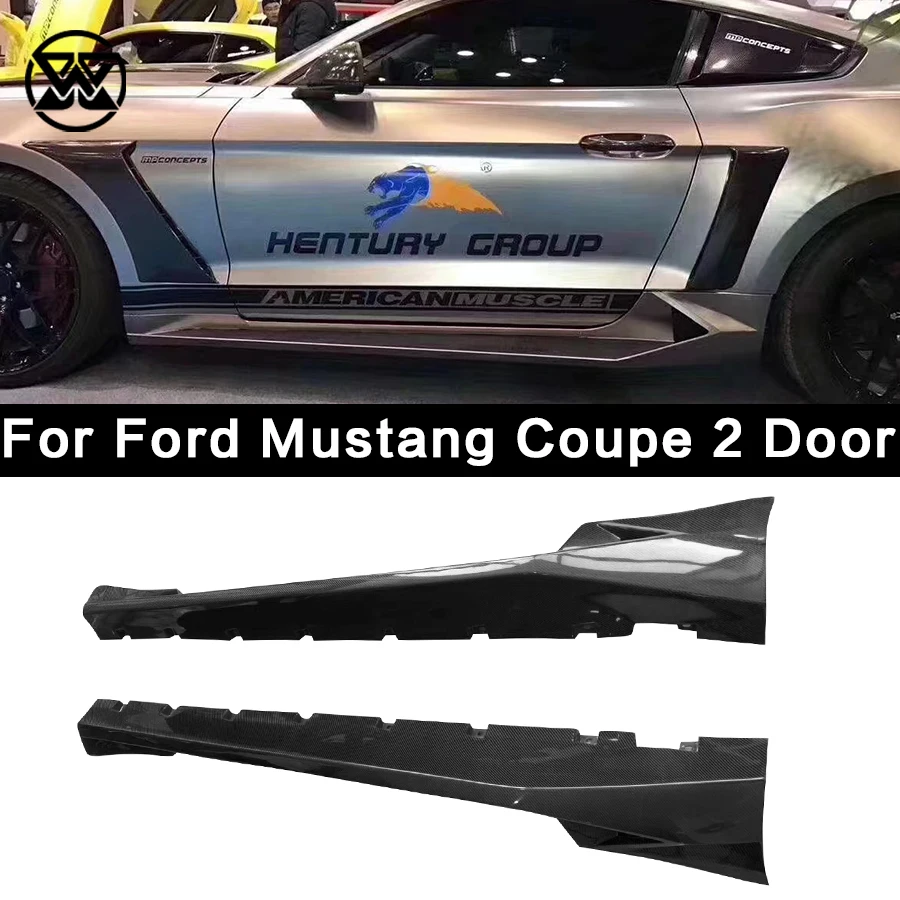 Carbon Fiber Bumper Side Skirt Apron Extention Wing Cover For Ford Mustang Coupe 2 Door 2018-2020 Splitter Lip Diffuser Body Kit