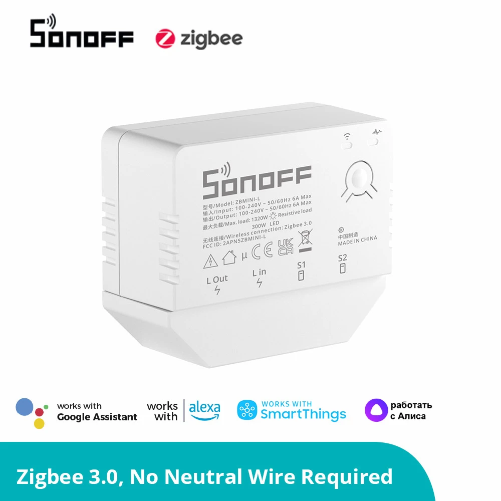 SONOFF ZBMINI-L No Neutral Wire Required Zigbee 3.0 Smart MINI 2-Way Switch Work with Alexa Google Home Alice SmartThings