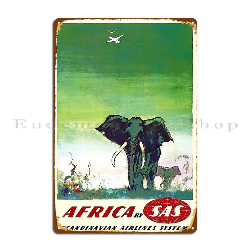 Sas Scandinavian Airlines Vintage Fly To Africa Prints Metal Sign Wall Decor Bar Wall Decor Pub Print Tin Sign Poster