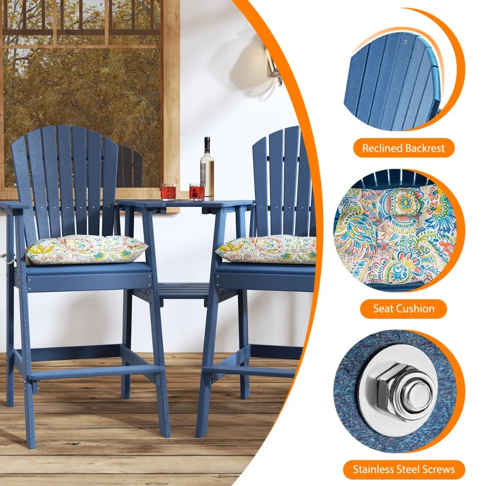 Tall Adirondack Bar Set, Patio Umbrella Table and Bar Chairs Set of 2, 3 Pieces Counter Height Dining Bistro Set, Customized