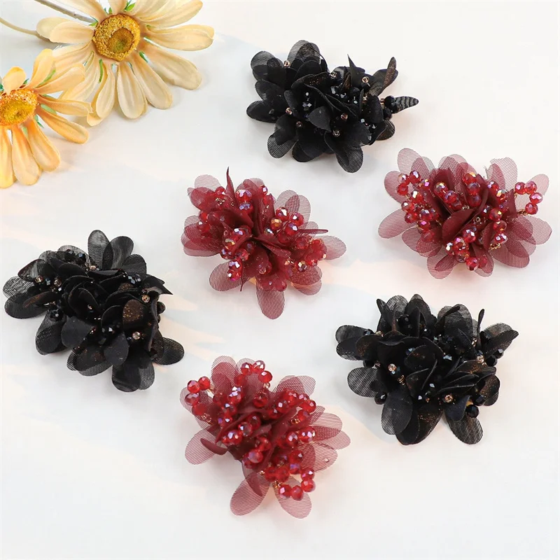 Min order 10pcs/lot color glass beads handmade decoration Organza petal flowers diy jewelry garment/hair  accessory