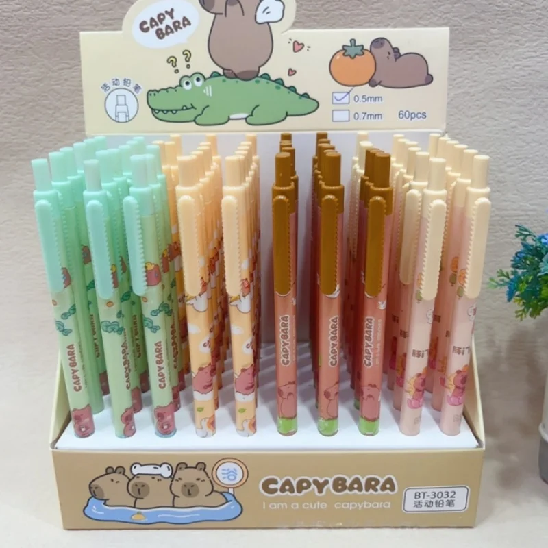 60pcs/lot Kawaii Capybara Mechanical Pencil Cute 0.5MM Drawing Writing Automatic Pen School Office Supplies
