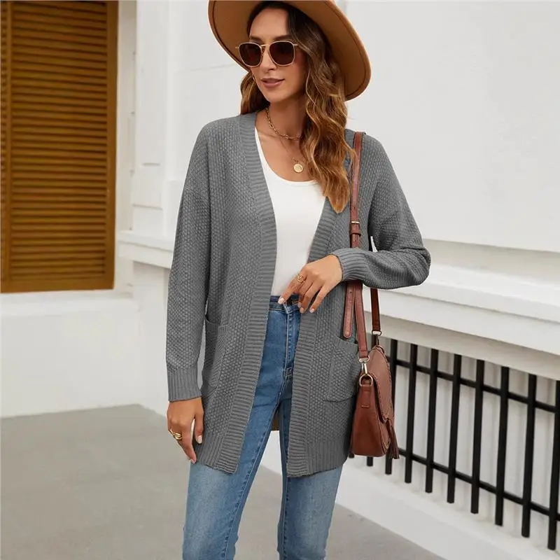 

Чистый цвет, длинный вязаный открытый кардиган, женский повседневный свободный свитер, куртка, осень-зима, новый удобный модный женский...