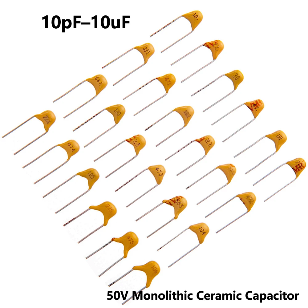 30PF 47PF 100PF 50V Monolithic Ceramic Capacitor DIP Type Assorted Values 10pF–10uF Through Hole Electronic Component 33PF 39PF
