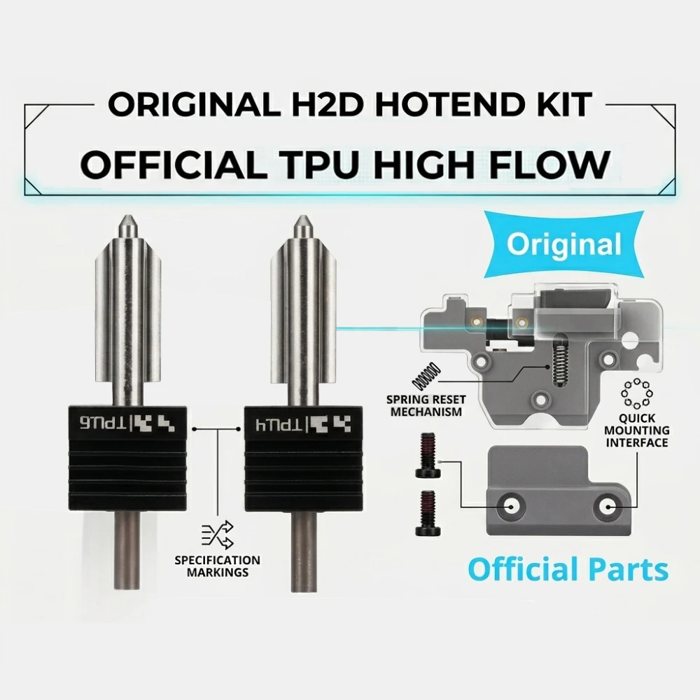 Official H2D TPU High Flow Hotend Kit For Bambu Lab TPU Filament 85A/90A/95A HF High-speed and Stable Printing Original Parts