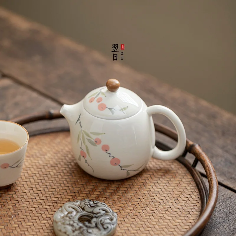 Underglaze Hand-painted Persimmon Teapot - Home Use - Ceramic Filter Tea Brewing Pot Tea Kettle Tea Maker