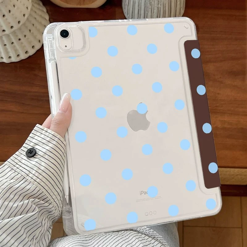 Simple Brown Blue Polka Dot Tablet Case For iPad Pro 11 12.9 13 A16 M2 M4 M3 M5 Shell 5/6/7/8/9/10/11th Mini Air 3 4 5 6 7 Cover