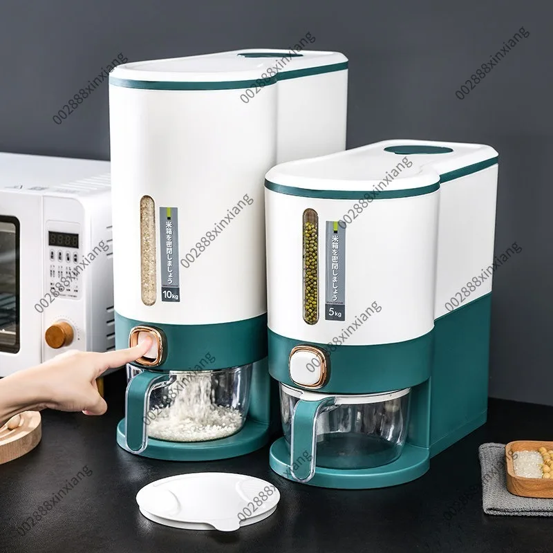 One-click Automatic Rice Storage Bucket, Food Grade Sealed Moisture-proof Grain Container for Home