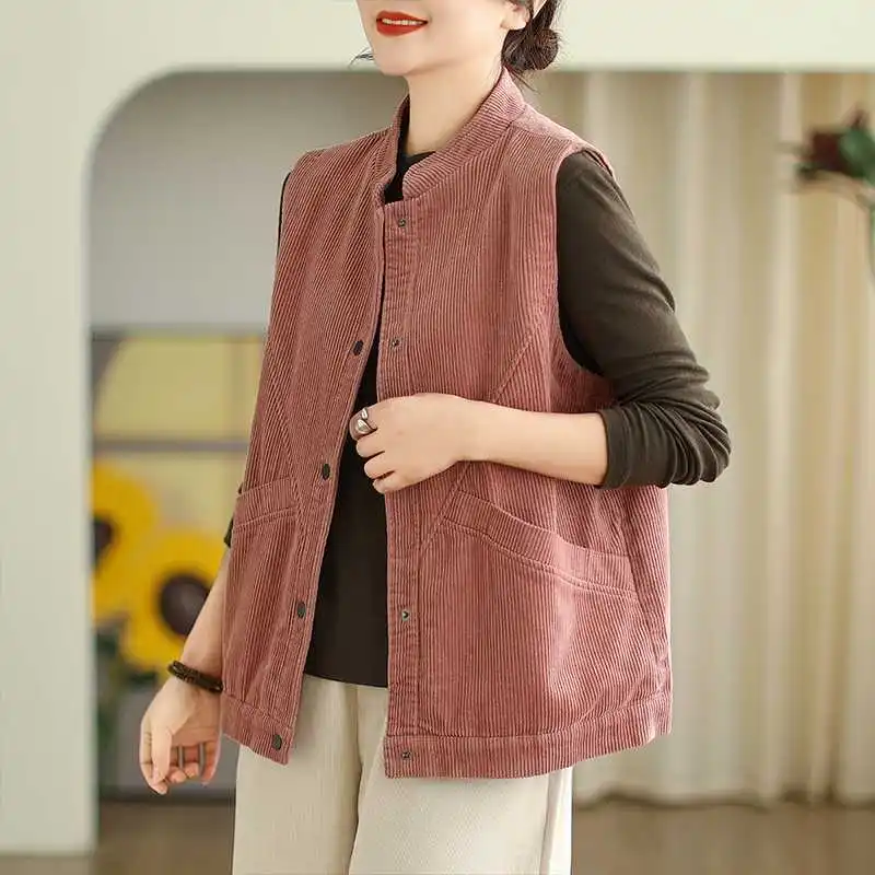 Retro Super Soft Corduroy Vest for Women in Spring and Autumn Literary and Casual Versatile Velvet Sleeveless Horse Clip Jacket