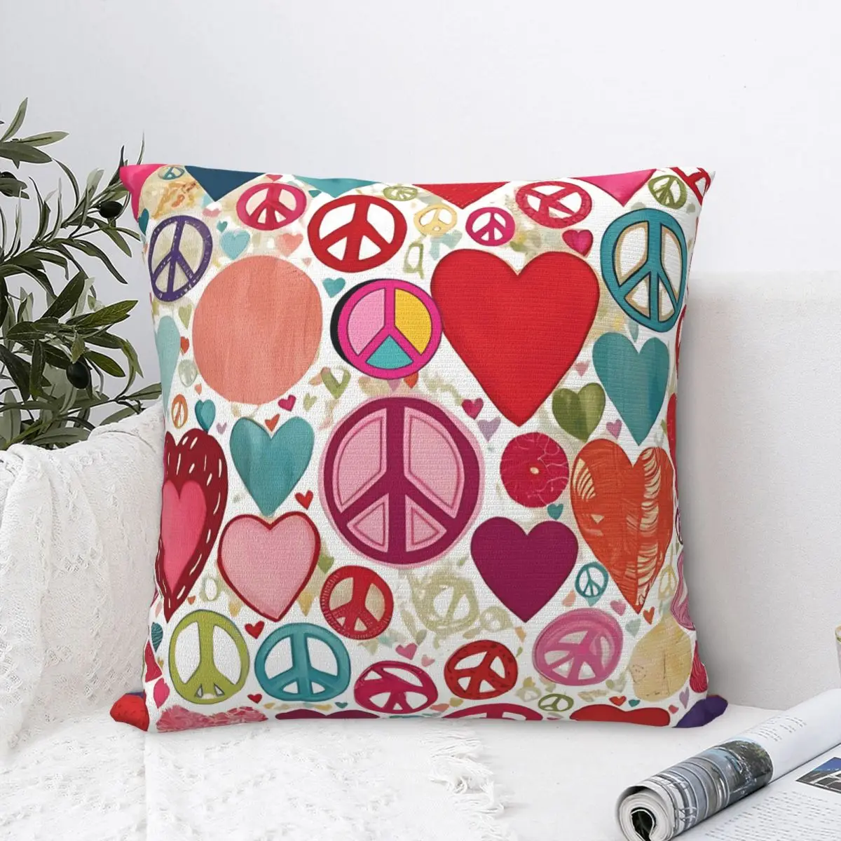 Peace Foral Love Pattern Pillowcase Polyester Cushion Cover Gift Pillow Case Cover Home Zippered 45*45cm