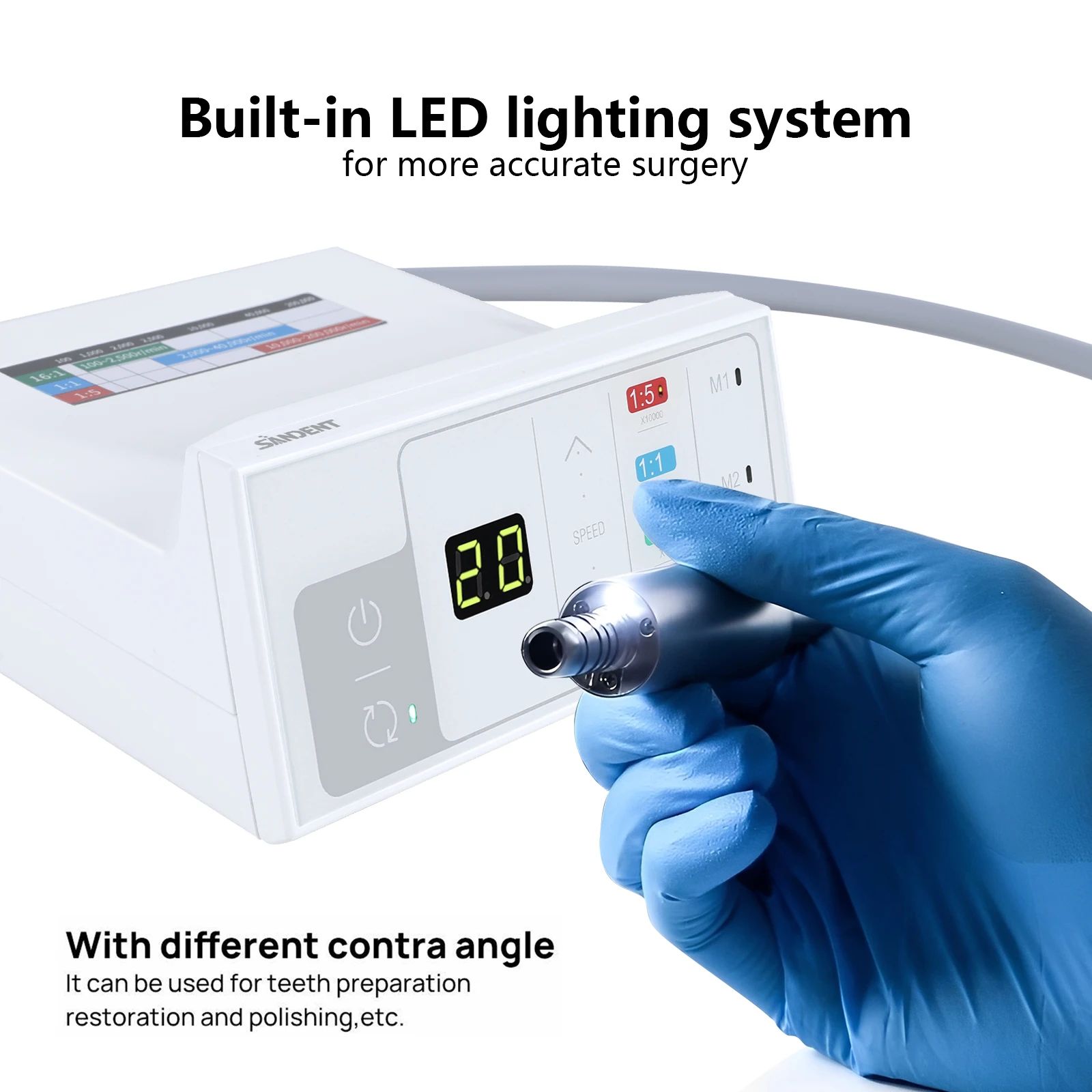 

Профессиональный стоматологический электрический бесщеточный микромотор SANDENT с LED-подсветкой, 4 отверстия, DTA 2000-40000 об/мин, подходит для сети 110~220В