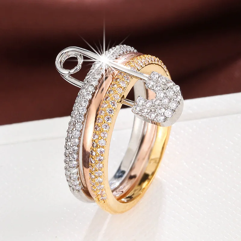 925 Sterling Silver Tri-color Ring Can Split Ring Female Personality Micro Inset Zircon Pin Jewelry 2025 Hot Sale Wedding Gift