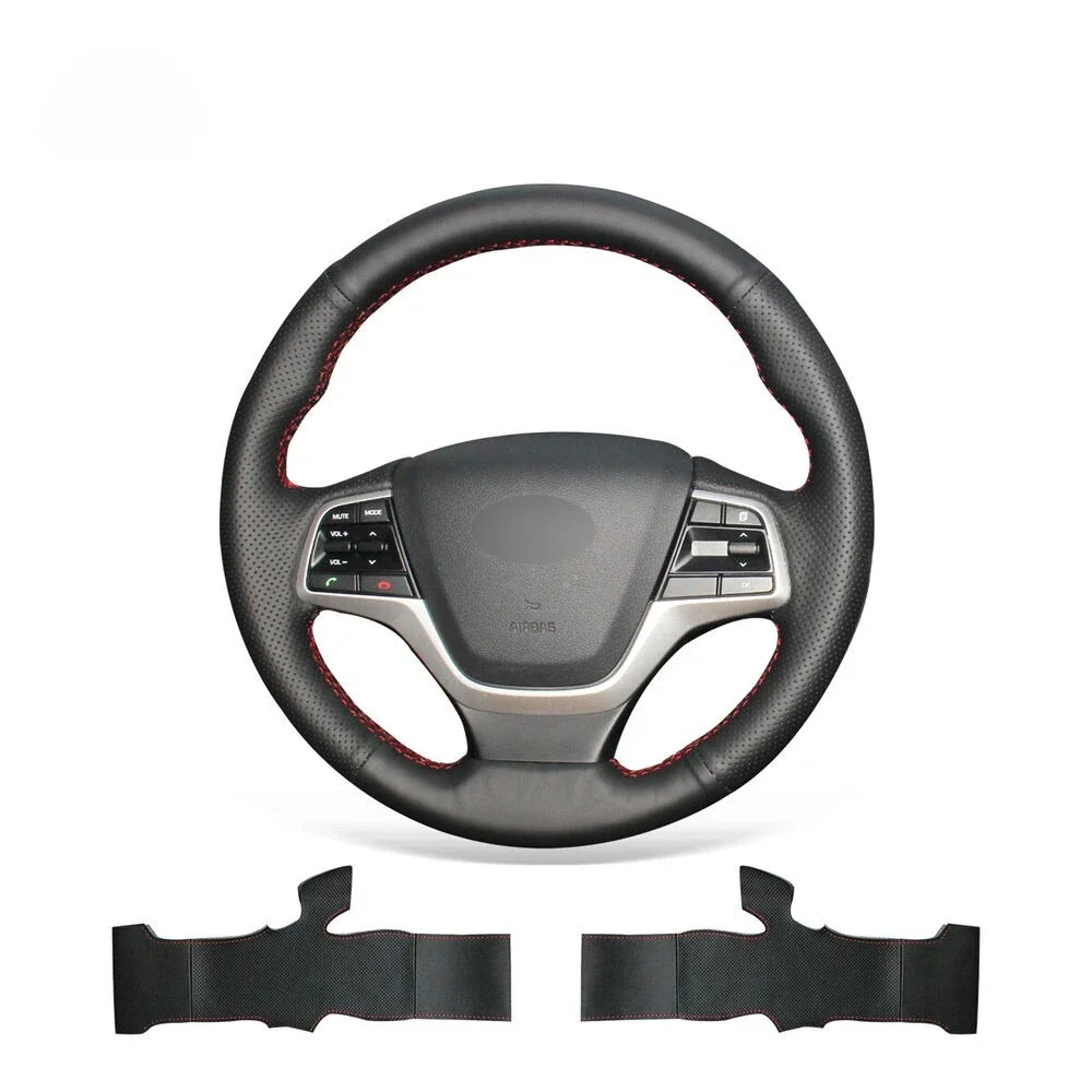 

Чехол-накладка на руль из черной искусственной кожи для самостоятельной установки, противоскользящий, для Hyundai Accent Elantra, аксессуары для интерьера автомобиля