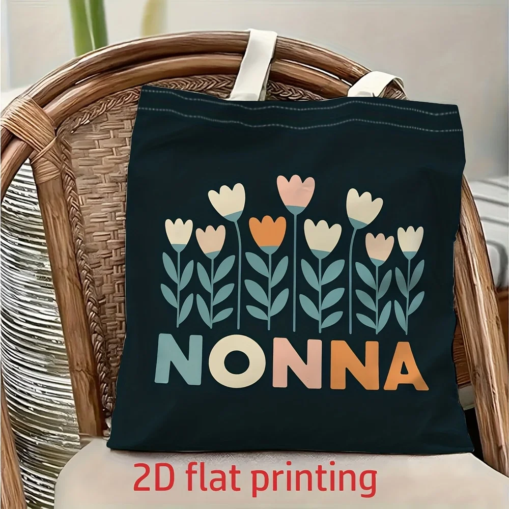 1pc Morandi Color Tulip NONNA Grandma Themed Tote Bag, Reusa