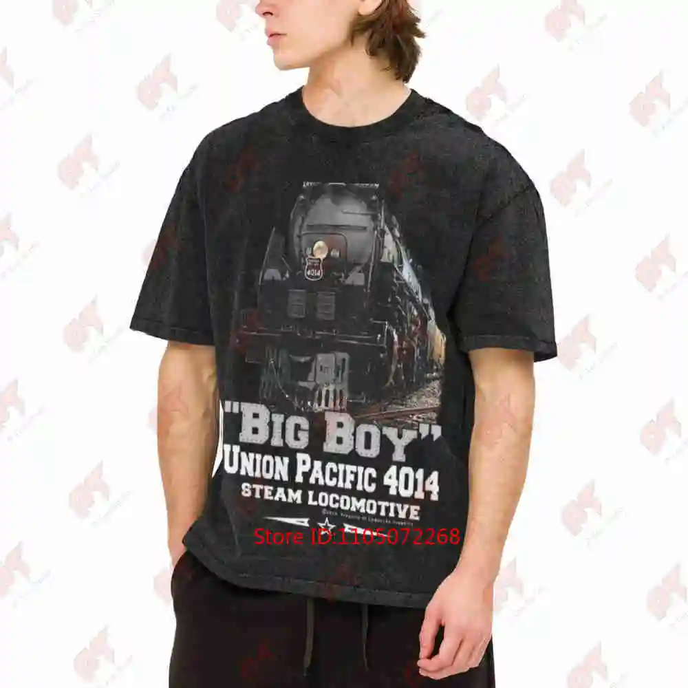 Big Boy 4014 Steam Locomotive Railroad Vintage Washed Tee Pure Cotton T-Shirt