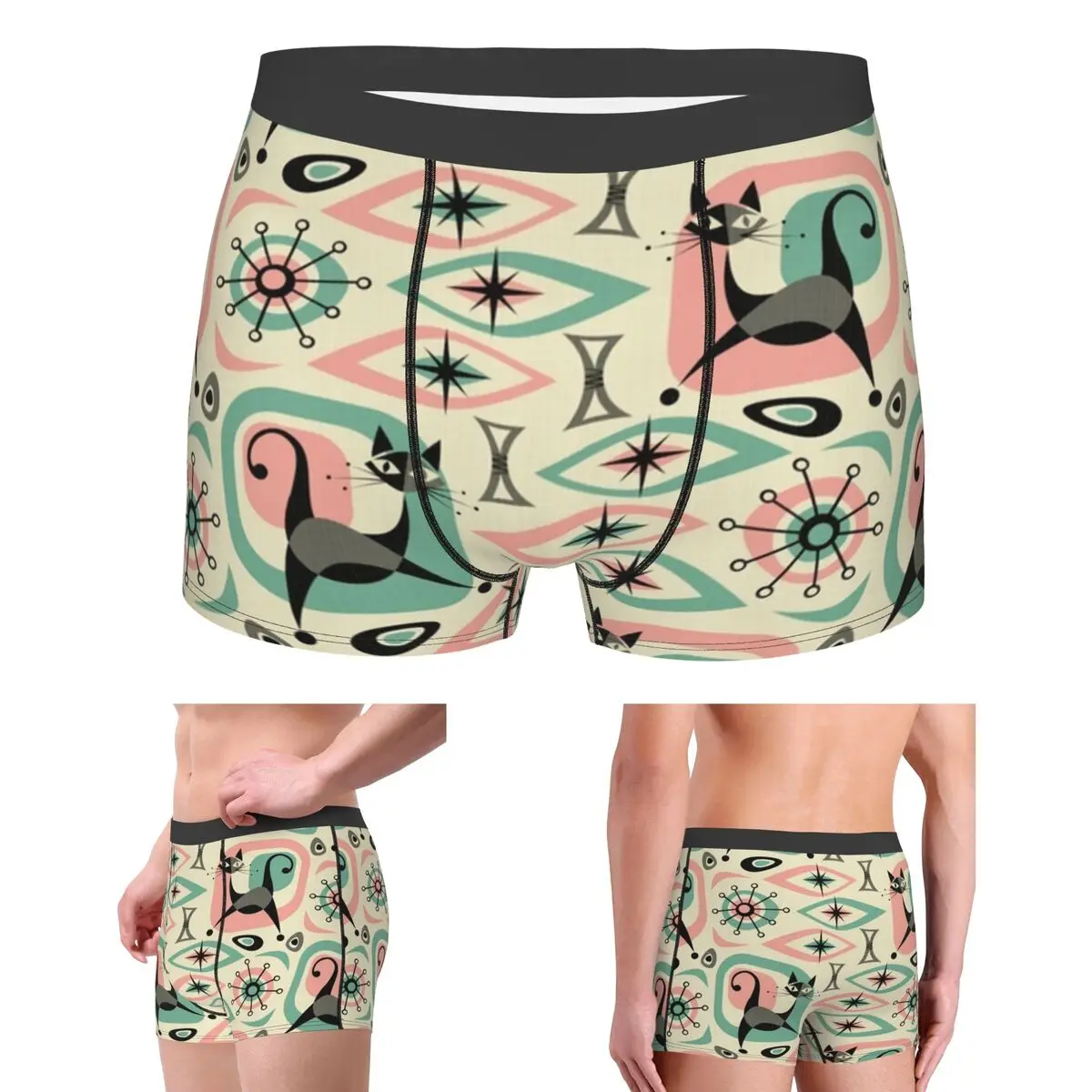 

Boxer Underpants Shorts Mid Century Cat Abstract Panties Men's Ventilate Underwear for Homme Man Boyfriend Gifts