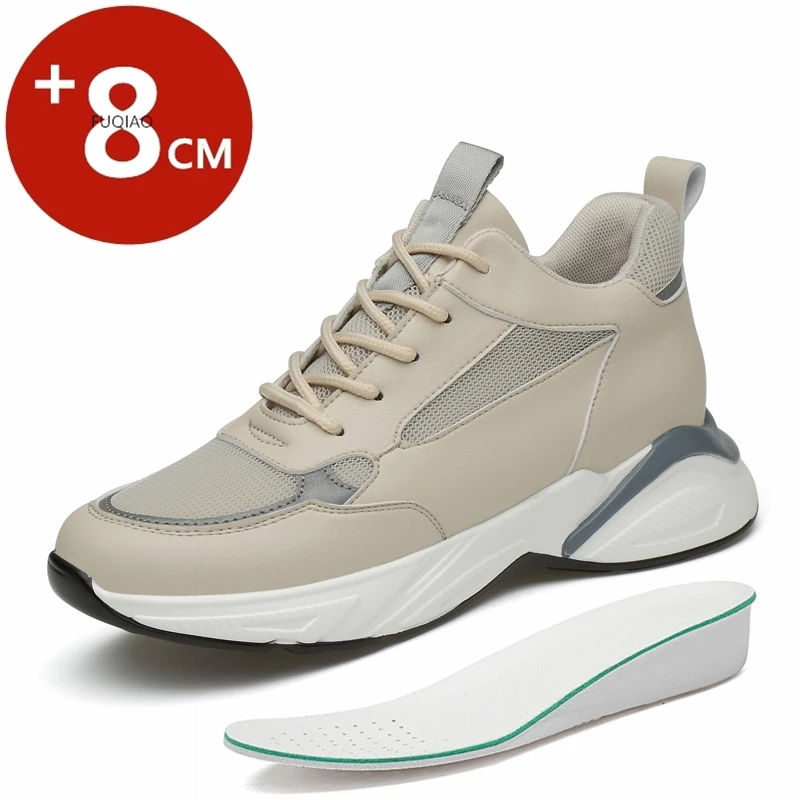 

8CM Elevator Shoes for Men Platform Height Increase Sneakers with Breathable Mesh+Leather Thick Sole Casual Fashion Footwear