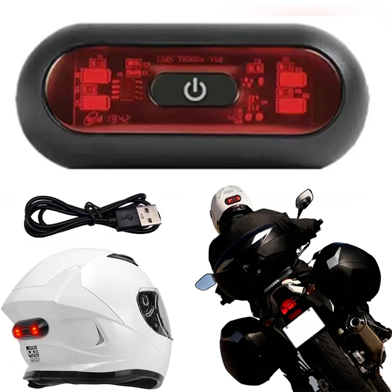 Motorcycle Helmet Light Rechargeable Waterproof LED Safety Signal Warning Rear Light Bicycle Night Running Flashing Tail Light