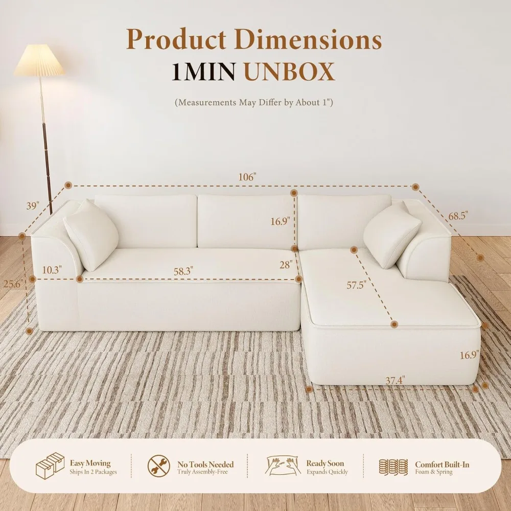 أريكة مقطعية مستوحاة من السحابة من Vesgantti 106 مع كرسي، تصميم وحدات للجلوس العميق، قماش شانيل مع وسائد من إسفنج الذاكرة، #2