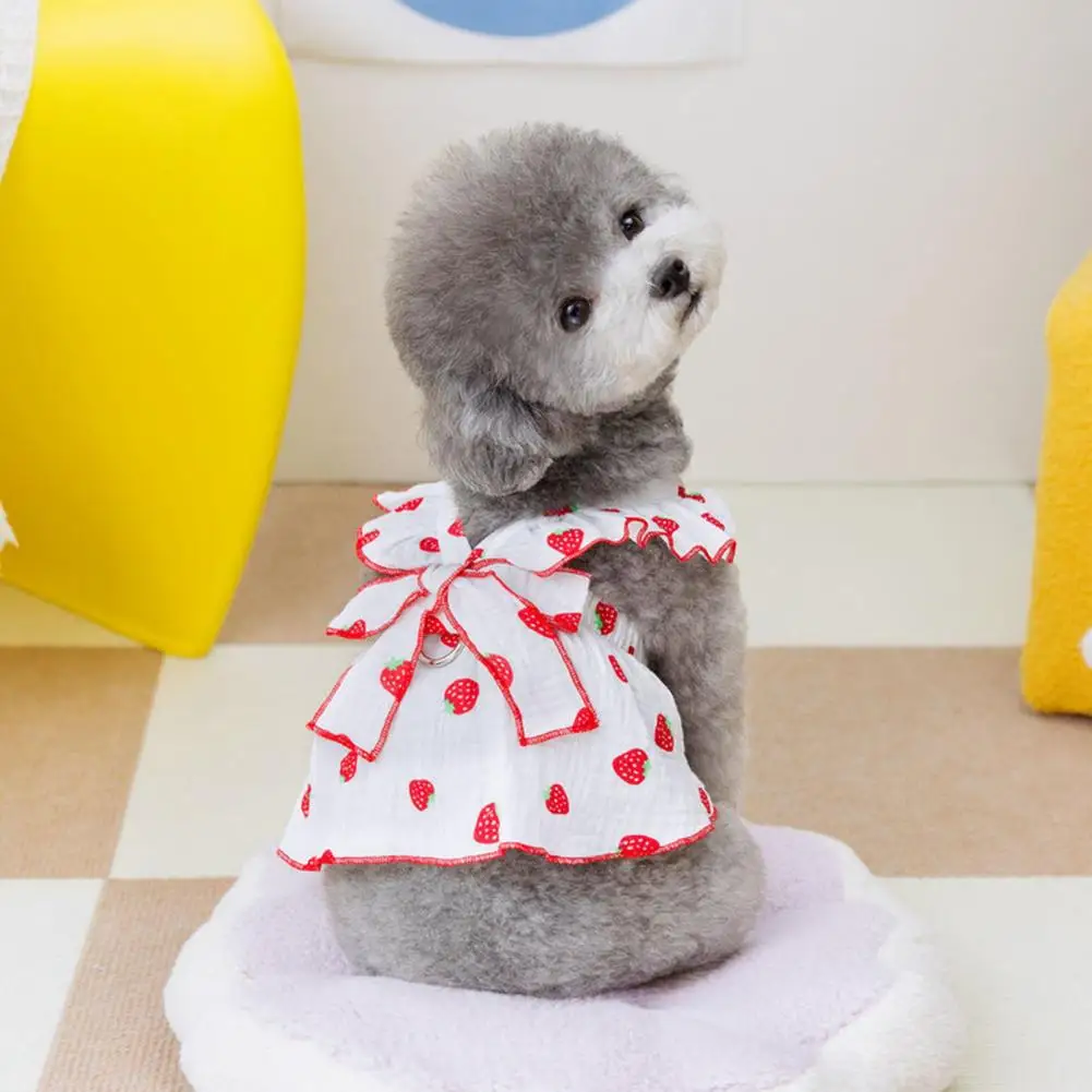 Small Dog Princess Dress Small Dog Outfit with Fine Workmanship Sweet Strawberry Pattern Pet Skirt with Bowknot Decor for Small