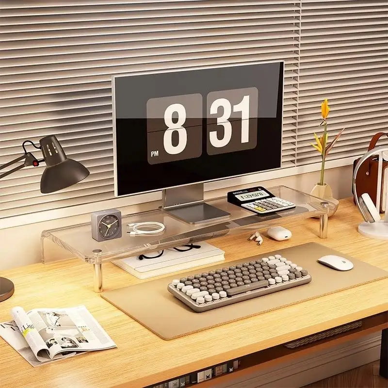 Acrylic Computer Monitor Riser Desktop Organizer Home Office Notebook Stand Heightening Shelf Storage Rack Simplistic Style