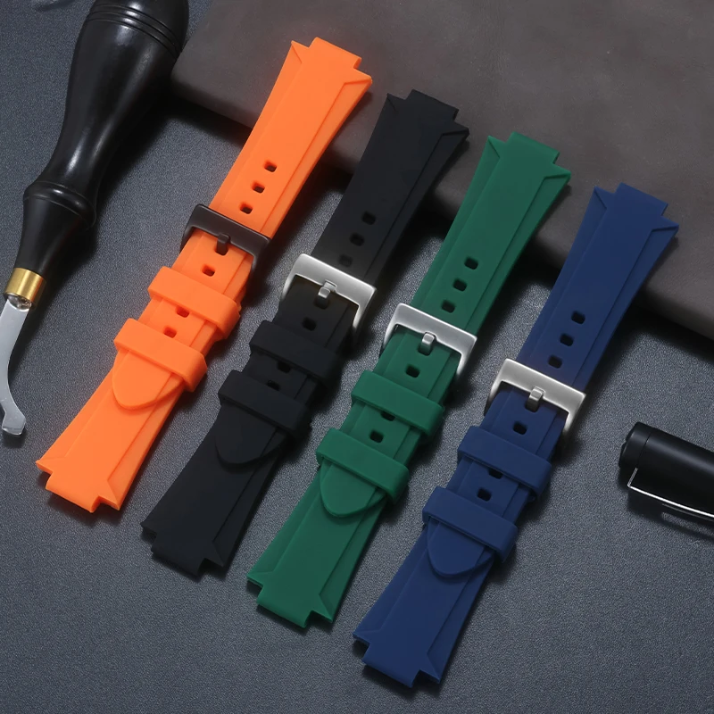 Silicone watch strap Pin buckle For Oris Aquis 7790 7654 7730 7740 24x11mm 24x12mm soft Rubber watchband Blue orange Wristband