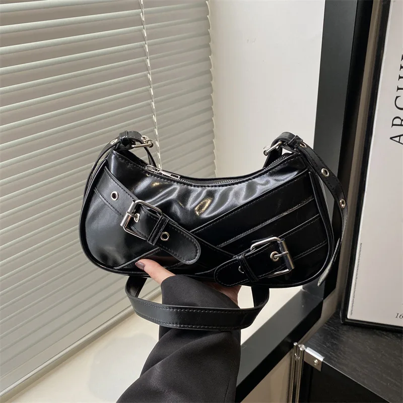 

Retro Casual Belt Women's Shoulder Bags Versatile Cool Hot Girls Crossbody Handbags Y2k Simple Female Underarm Bag Purse