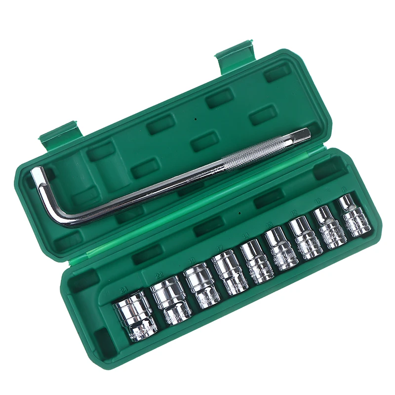 

10Pc Chrome Vanadium Steel Socket Wrench 1/2-inch Drive With Way Quick Released Hex Socket Ratchet Handle Bent Rod Mechanic Tool
