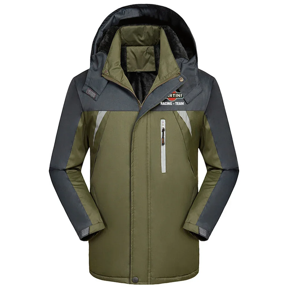 2024 Otoño Invierno hombres Martini Racing Logo impreso Popular empalme forro de algodón a prueba de viento cálido grueso cremallera rompevientos abrigo