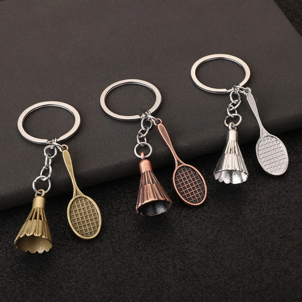 Creative Metal Badminton Racket Pendant Keychain Mini Shuttlecock Sports Keyrings Backpack Purse Key Holder Accessories