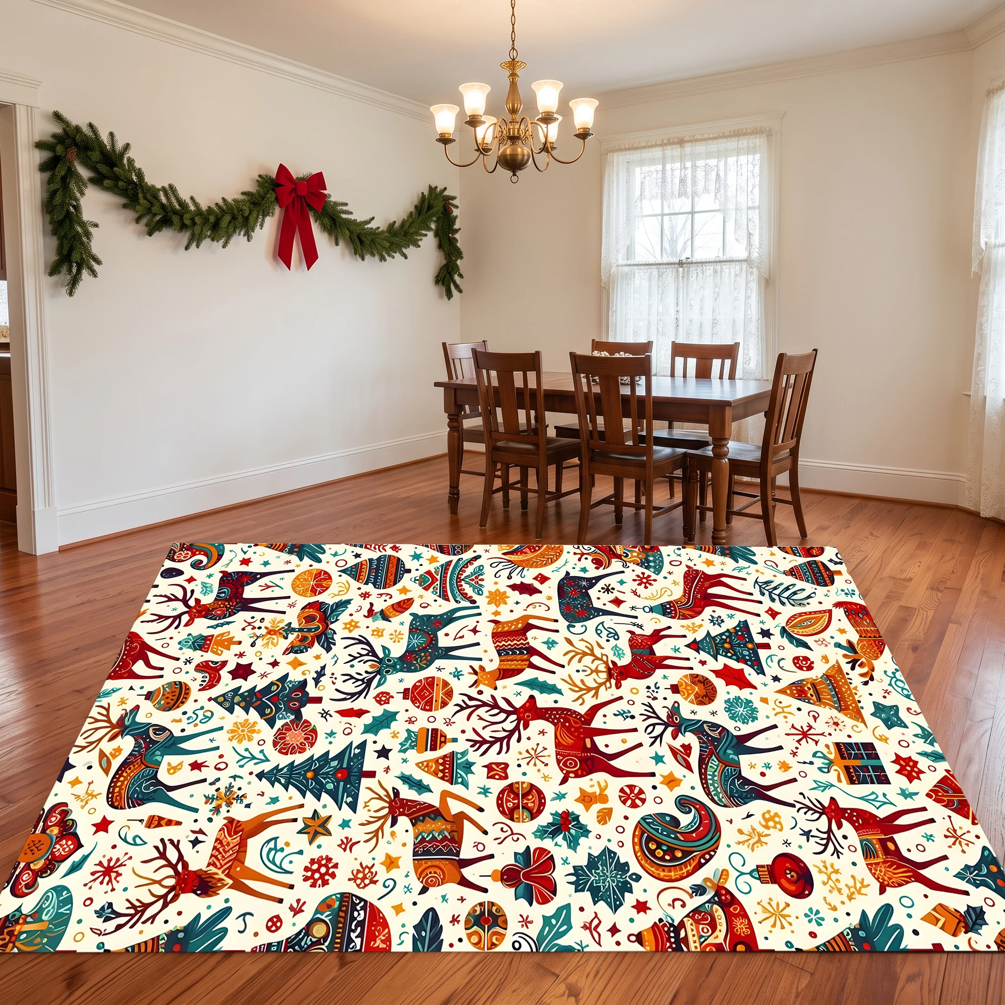 Christmas Gift Box Print Velvet Area Rug, for Living Room Bedroom Entryway, Autumn Winter Festive Decor