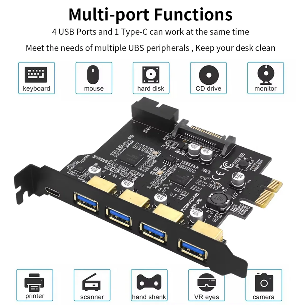 N18R USB 3.0 PCI-E Type C Карта расширения PCI-E 1x к USB 3.0 Контроллер 4-портовый USB 3.0 + 1-портовый адаптер USB 3.1 PCI-E Card