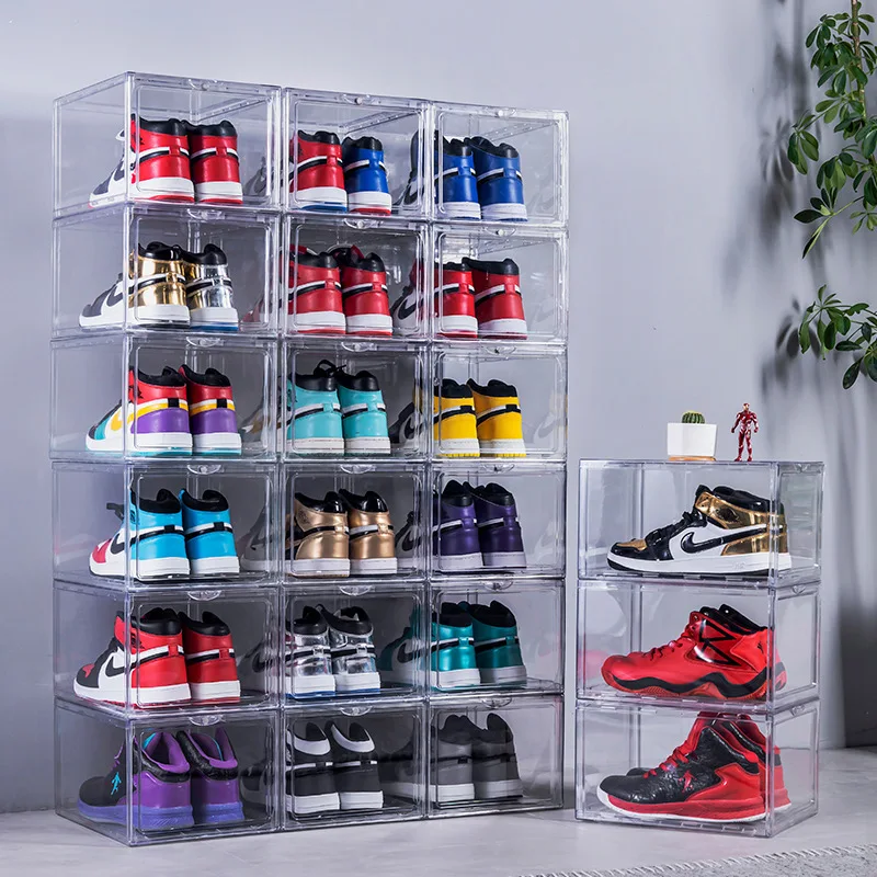 High Top Magnetic Home Basketball Shoe Box Moisture-Proof Dust-Proof Plastic Acrylic Clear Shoe Storage Box Shoe Cabinet