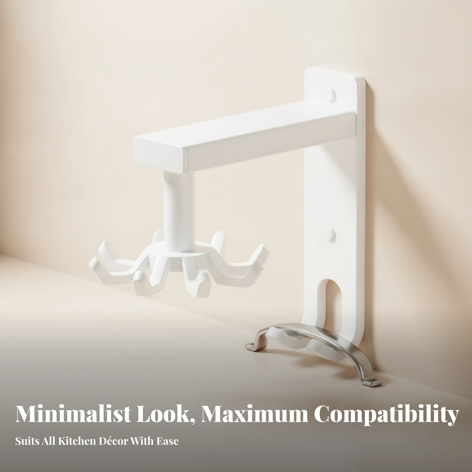 Wall-Mounted Kitchen Hook Rack No-Drill Rotating Utensil Holder 8-Hook Wall Rack Space Saving Home Storage 360 Degree Rotation
