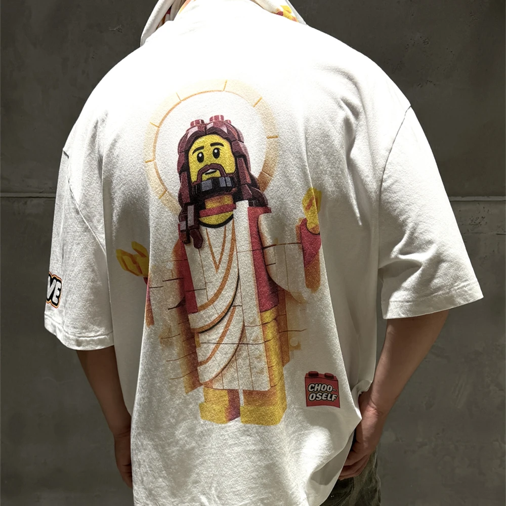 LET GO LET GOD Saint Cartoon Pattern T-Shirts Men Women High Quality Tee T Shirt