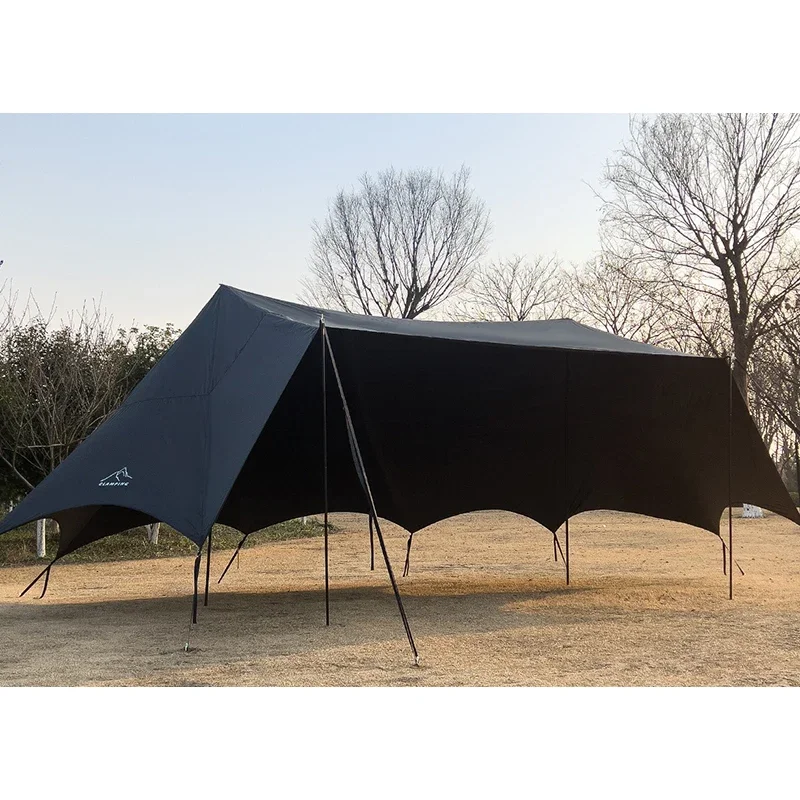 9M*5M Outdoor Extra Large A Tower Living Room Double Peak Dome Canopy Tent Camping Site Black Rubber Sunscreen Canopy Sunshade