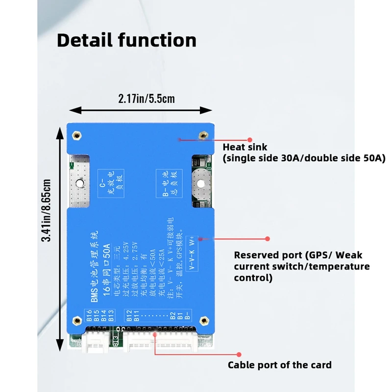 Placa Ternária de Proteção de Bateria de Lítio 60V com Função BMS para E-Bike, 16S, 50A, Novo