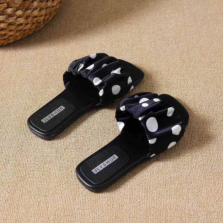 2026 Sommer Damen Plateau-Slipper mit dicker Sohle, Vintage Polka Dot Schuhe, Outdoor Square Toe Strand- und Urlaubssandalen – Detail 18