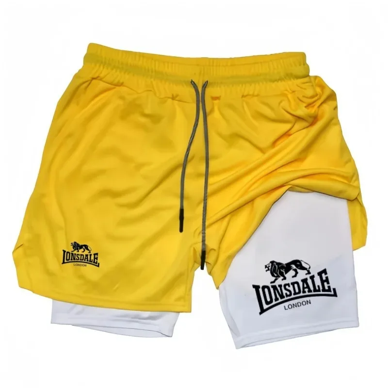 Print 2in1 Running Shorts for Men Gym Workout Compression Shorts with Phone Pocket Towel Loop Summer Sport Athletic Activewear image 6